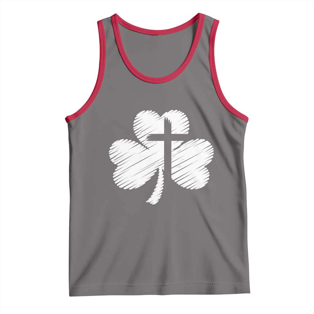 St Patricks Day Christian Religious Shamrock Cross Tank Top TS11 Deep Heather Red Print Your Wear