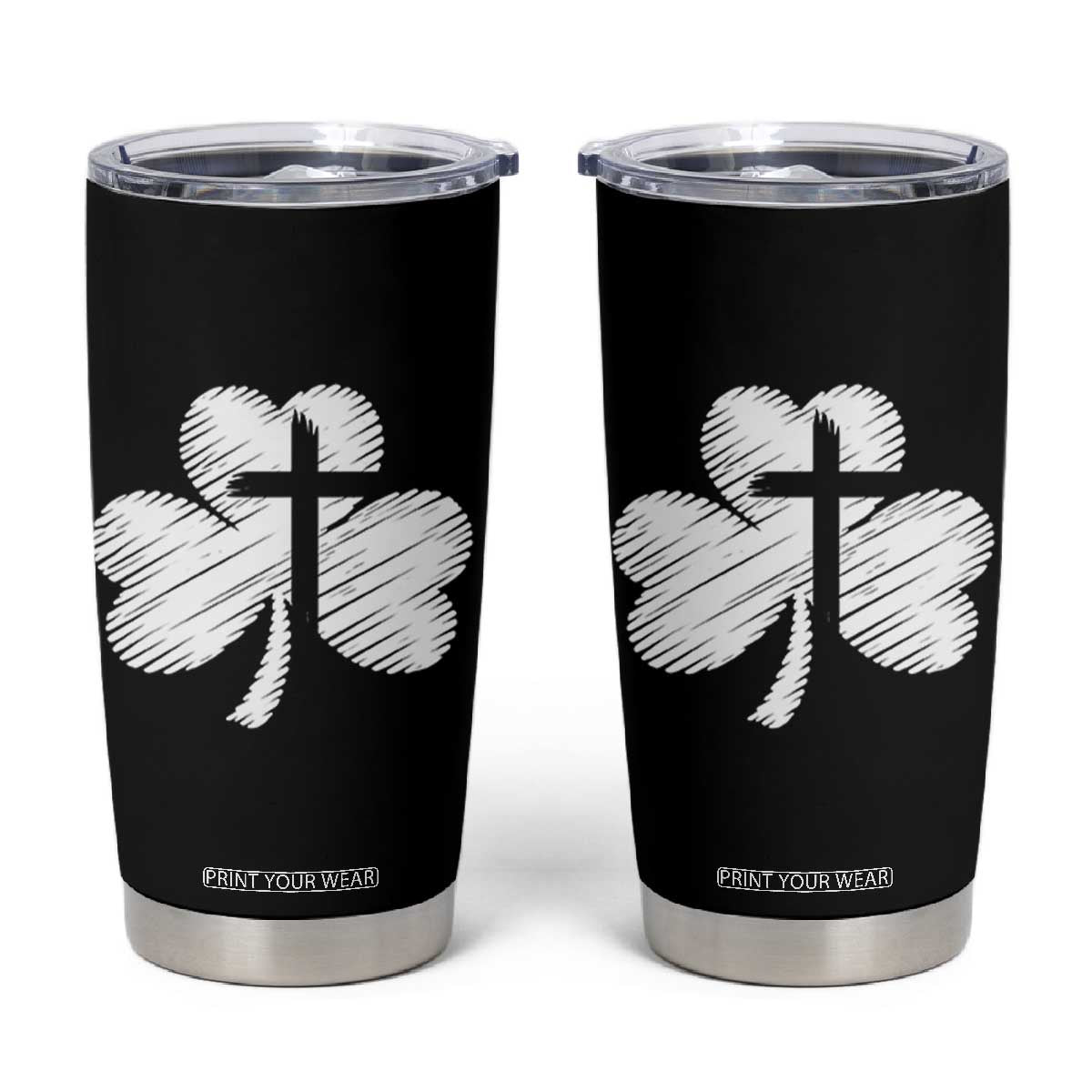 St Patricks Day Christian Religious Shamrock Cross Tumbler Cup TS11 Black Print Your Wear