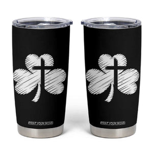 St Patricks Day Christian Religious Shamrock Cross Tumbler Cup TS11 Black Print Your Wear