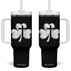 St Patricks Day Christian Religious Shamrock Cross Tumbler With Handle TS11 One Size: 40 oz Black Print Your Wear