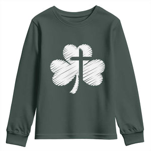 St Patricks Day Christian Religious Shamrock Cross Youth Sweatshirt TS11 Dark Forest Green Print Your Wear