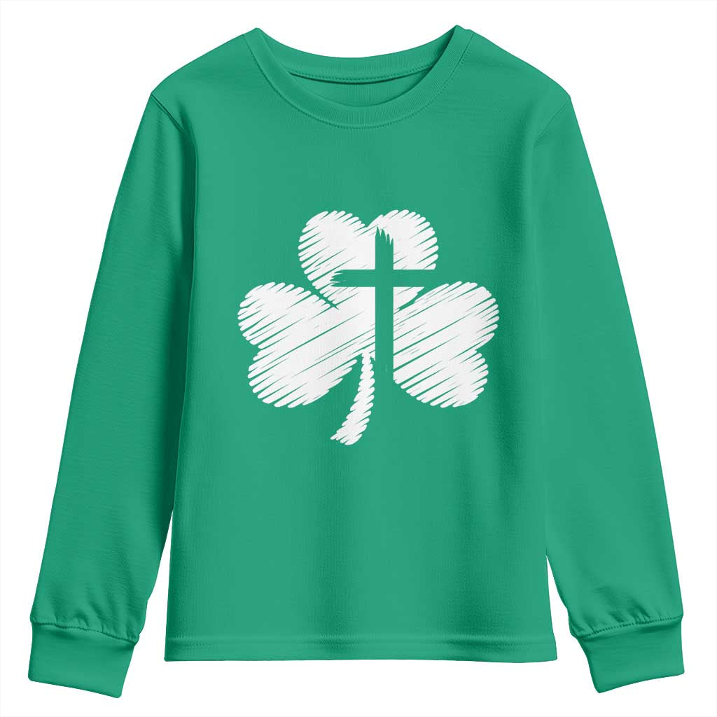 St Patricks Day Christian Religious Shamrock Cross Youth Sweatshirt TS11 Irish Green Print Your Wear