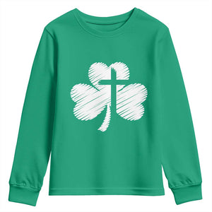 St Patricks Day Christian Religious Shamrock Cross Youth Sweatshirt TS11 Irish Green Print Your Wear
