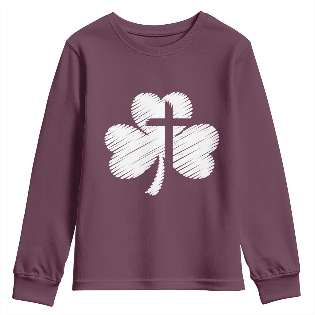 St Patricks Day Christian Religious Shamrock Cross Youth Sweatshirt TS11 Maroon Print Your Wear