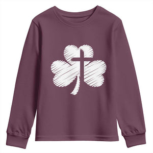 St Patricks Day Christian Religious Shamrock Cross Youth Sweatshirt TS11 Maroon Print Your Wear