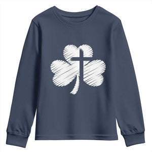 St Patricks Day Christian Religious Shamrock Cross Youth Sweatshirt TS11 Navy Print Your Wear