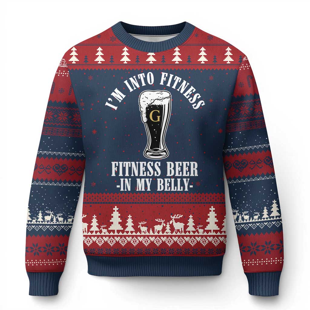 Funny Irish Stout Drinking Ugly Christmas Sweater I Am Into Fitness Fitting Beer In My Belly TS11 Navy Red Print Your Wear
