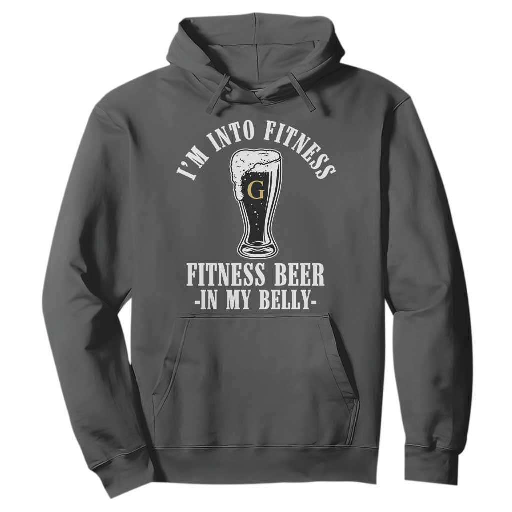 Funny Irish Stout Drinking Hoodie I Am Into Fitness Fitting Beer In My Belly TS11 Dark Heather Print Your Wear