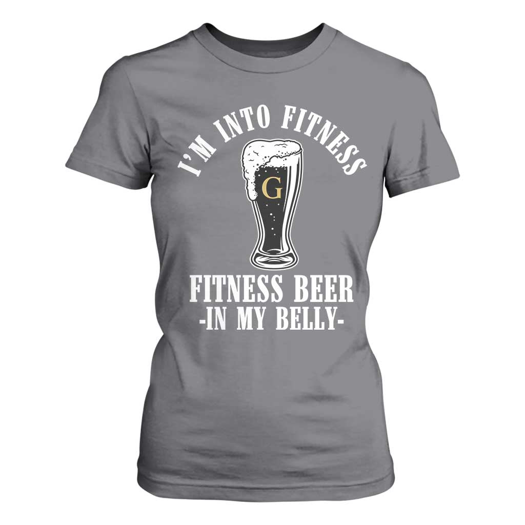 Funny Irish Stout Drinking T Shirt For Women I Am Into Fitness Fitting Beer In My Belly TS11 Charcoal Print Your Wear
