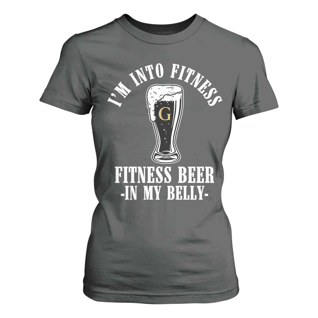 Funny Irish Stout Drinking T Shirt For Women I Am Into Fitness Fitting Beer In My Belly TS11 Dark Heather Print Your Wear