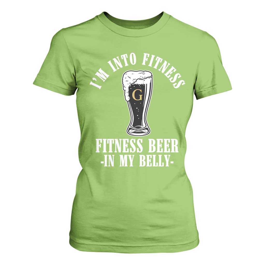 Funny Irish Stout Drinking T Shirt For Women I Am Into Fitness Fitting Beer In My Belly TS11 Lime Print Your Wear