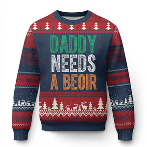 Funny Irish Beer Drinking Ugly Christmas Sweater Daddy Needs A Beoir Fathers Day TS11 Navy Red Print Your Wear