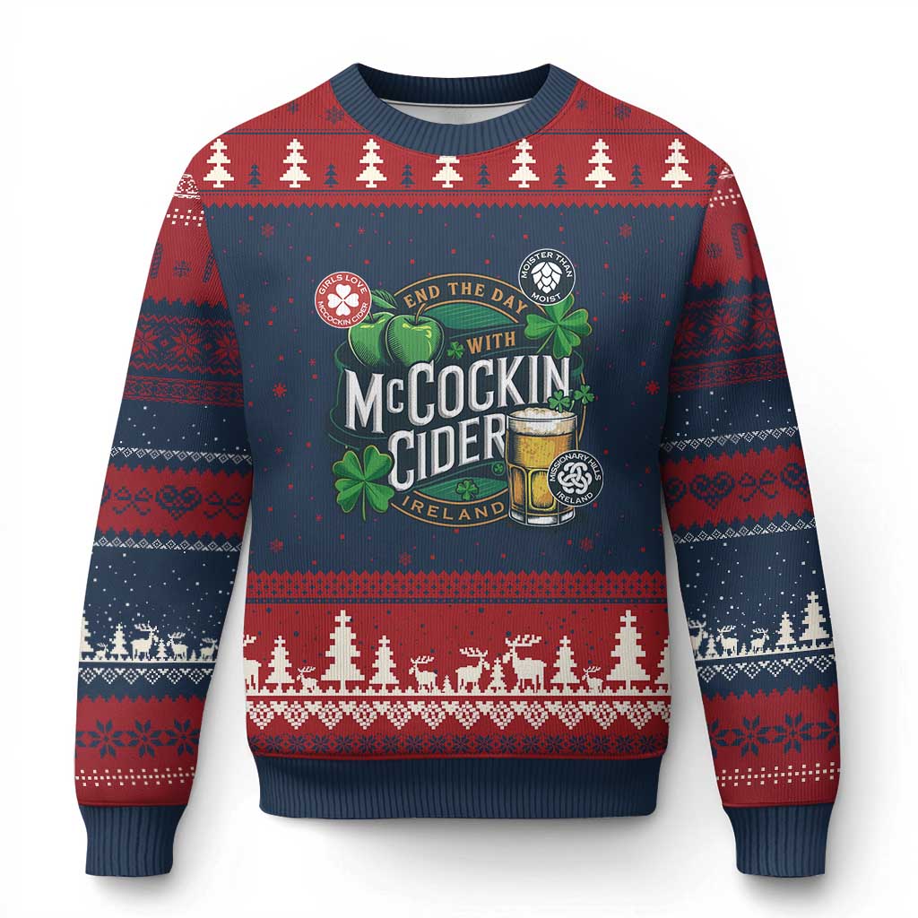End The Day With McCockin Cider Ugly Christmas Sweater Ireland Beer Lover St Patricks Day Humor TS11 Navy Red Print Your Wear