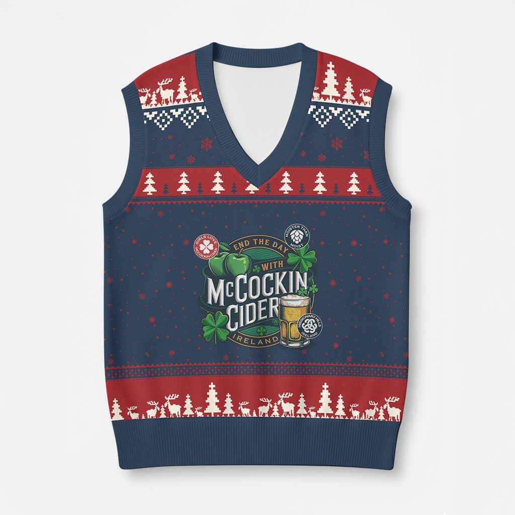 End The Day With McCockin Cider V-Neck Knit Sweater Vest Ireland Beer Lover St Patricks Day Humor TS11 Navy Red Print Your Wear