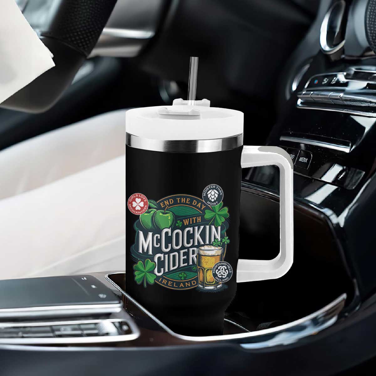 End The Day With McCockin Cider Tumbler With Handle Ireland Beer Lover St Patricks Day Humor TS11 Print Your Wear