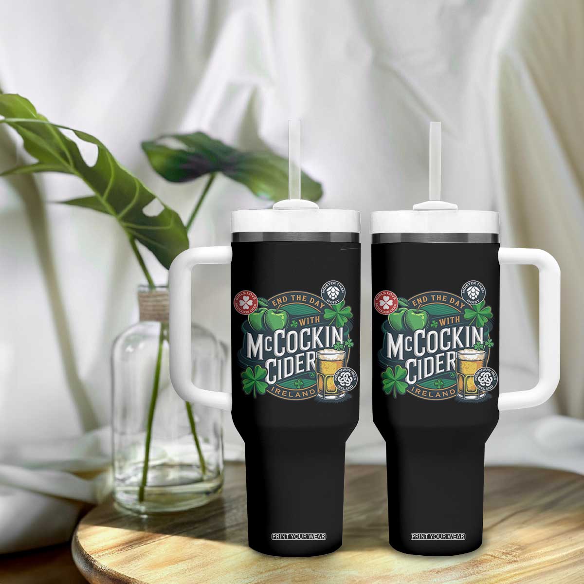 End The Day With McCockin Cider Tumbler With Handle Ireland Beer Lover St Patricks Day Humor TS11 Print Your Wear