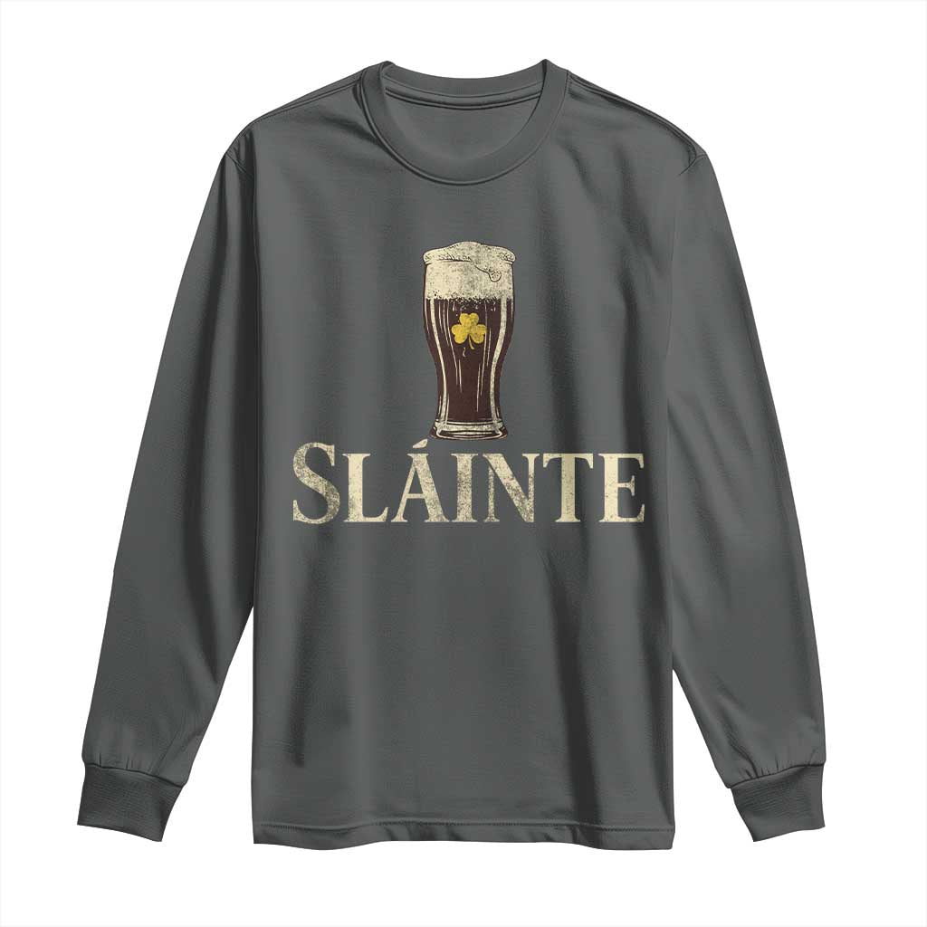 Funny Slainte Stout Beer Irish Drinking St Patricks Day Long Sleeve Shirt TS11 Dark Heather Print Your Wear