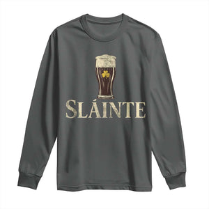 Funny Slainte Stout Beer Irish Drinking St Patricks Day Long Sleeve Shirt TS11 Dark Heather Print Your Wear