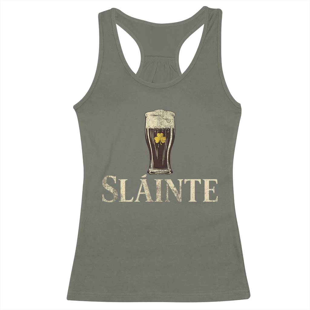 Funny Slainte Stout Beer Irish Drinking St Patricks Day Racerback Tank Top TS11 Military Green Print Your Wear