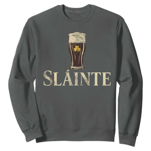 Funny Slainte Stout Beer Irish Drinking St Patricks Day Sweatshirt TS11 Dark Heather Print Your Wear