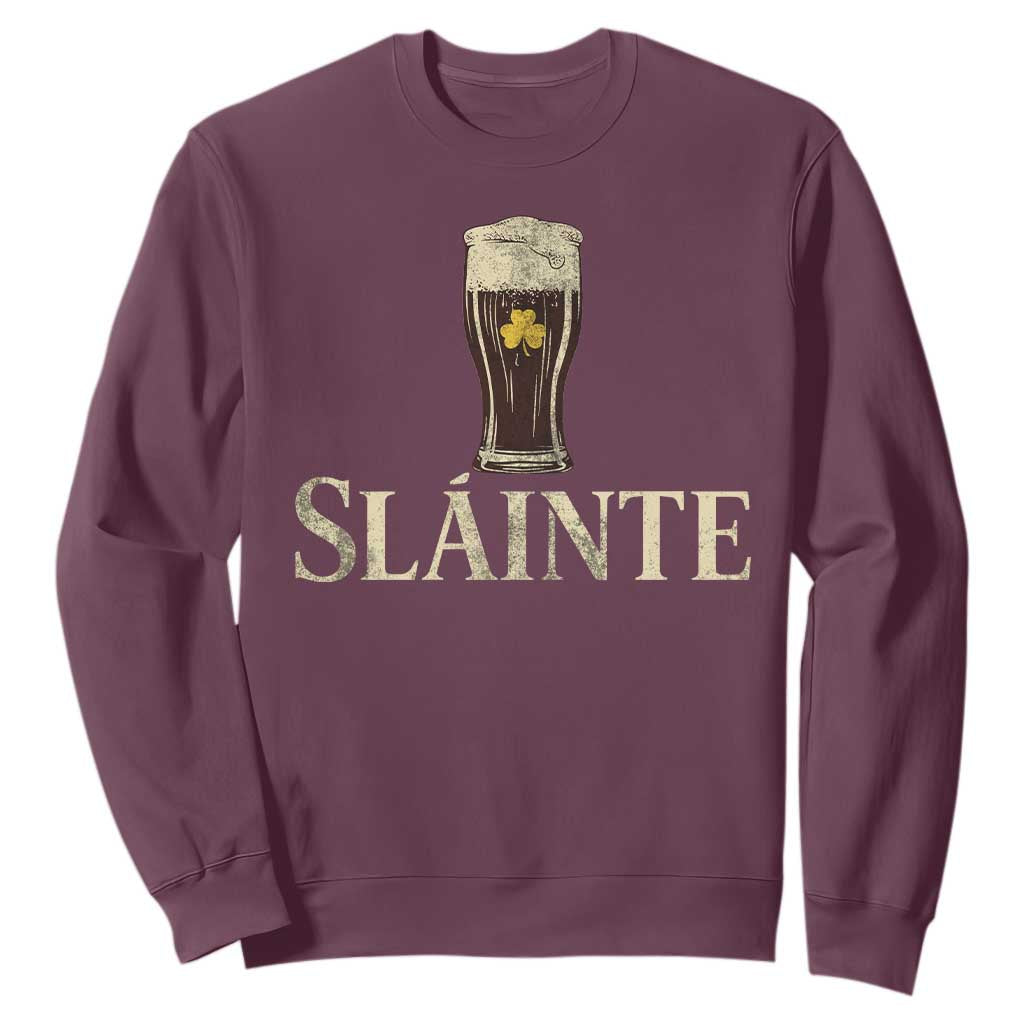 Funny Slainte Stout Beer Irish Drinking St Patricks Day Sweatshirt TS11 Maroon Print Your Wear