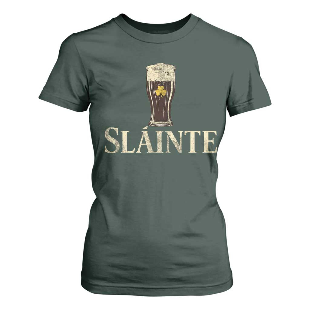 Funny Slainte Stout Beer Irish Drinking St Patricks Day T Shirt For Women TS11 Dark Forest Green Print Your Wear