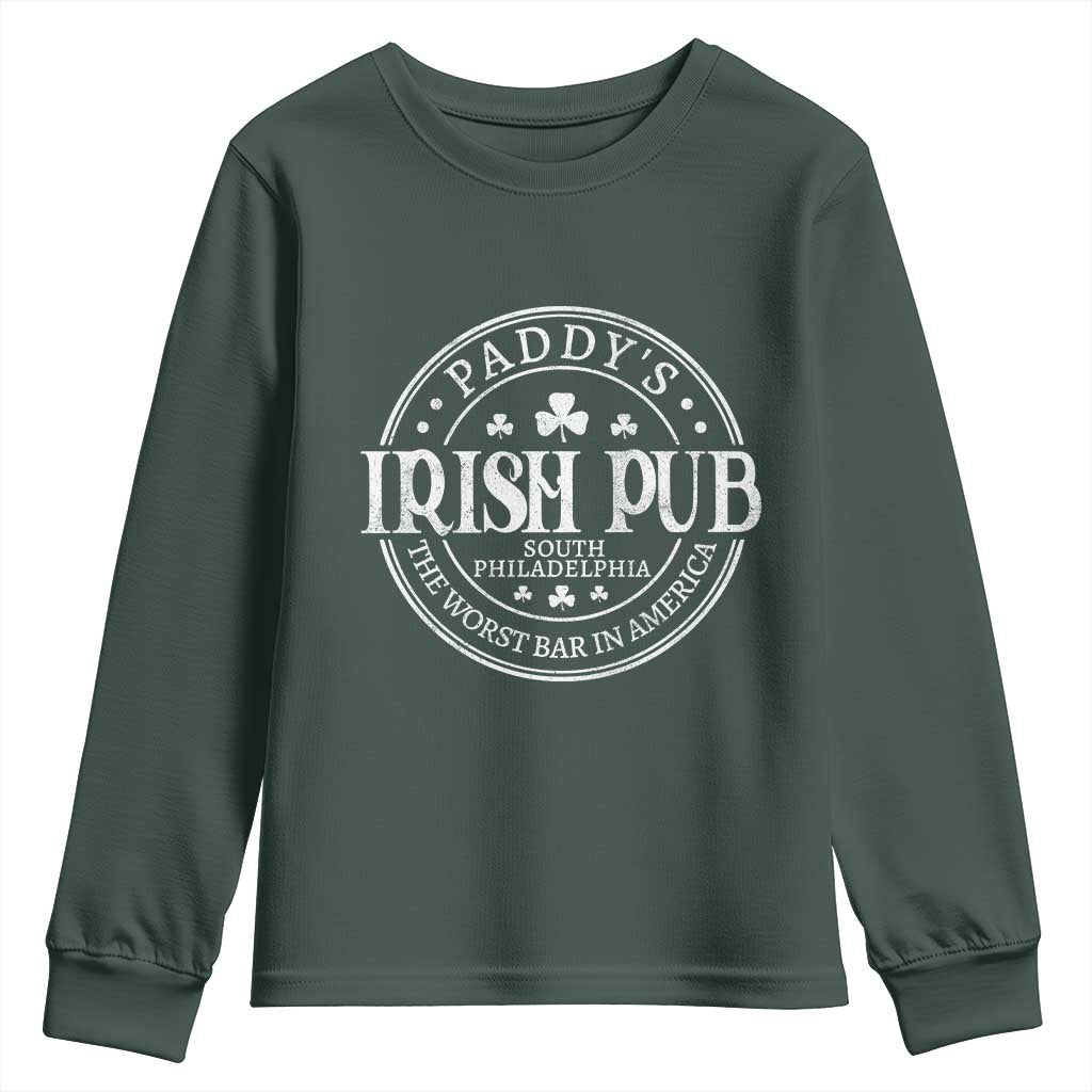 Funny Paddys Irish Pub Youth Sweatshirt The Worst Bar In America St Patricks Day Beer Drinking TS11 Dark Forest Green Print Your Wear