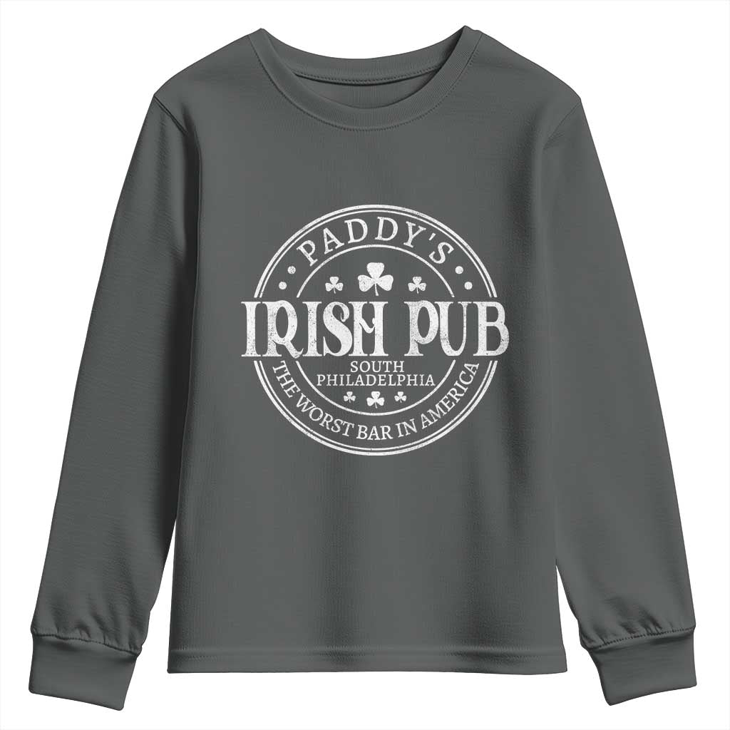 Funny Paddys Irish Pub Youth Sweatshirt The Worst Bar In America St Patricks Day Beer Drinking TS11 Dark Heather Print Your Wear