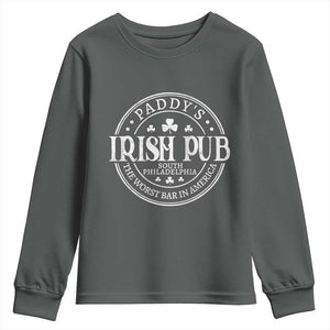 Funny Paddys Irish Pub Youth Sweatshirt The Worst Bar In America St Patricks Day Beer Drinking TS11 Dark Heather Print Your Wear