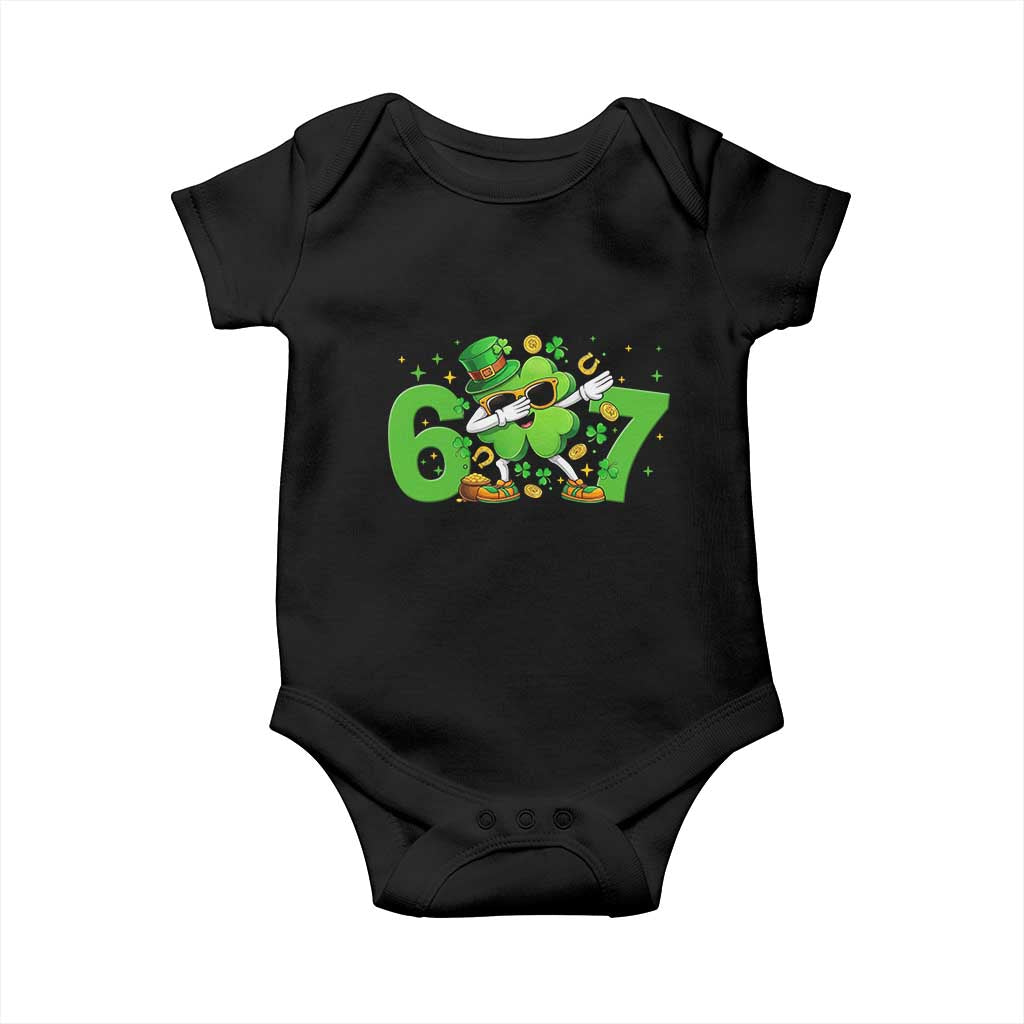 Funny Six Seven 67 St Patricks Day Dabbing Shamrock Baby Onesie TS11 Black Print Your Wear