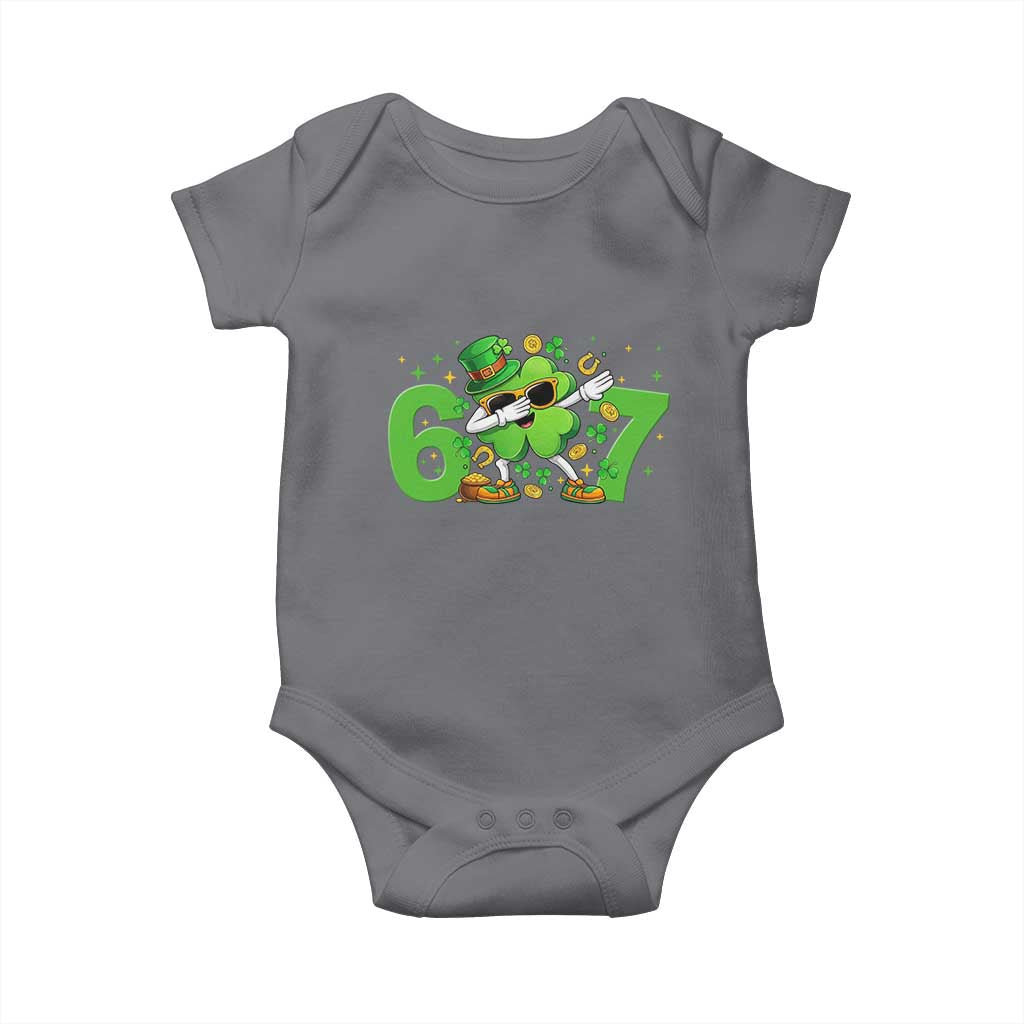 Funny Six Seven 67 St Patricks Day Dabbing Shamrock Baby Onesie TS11 Charcoal Print Your Wear