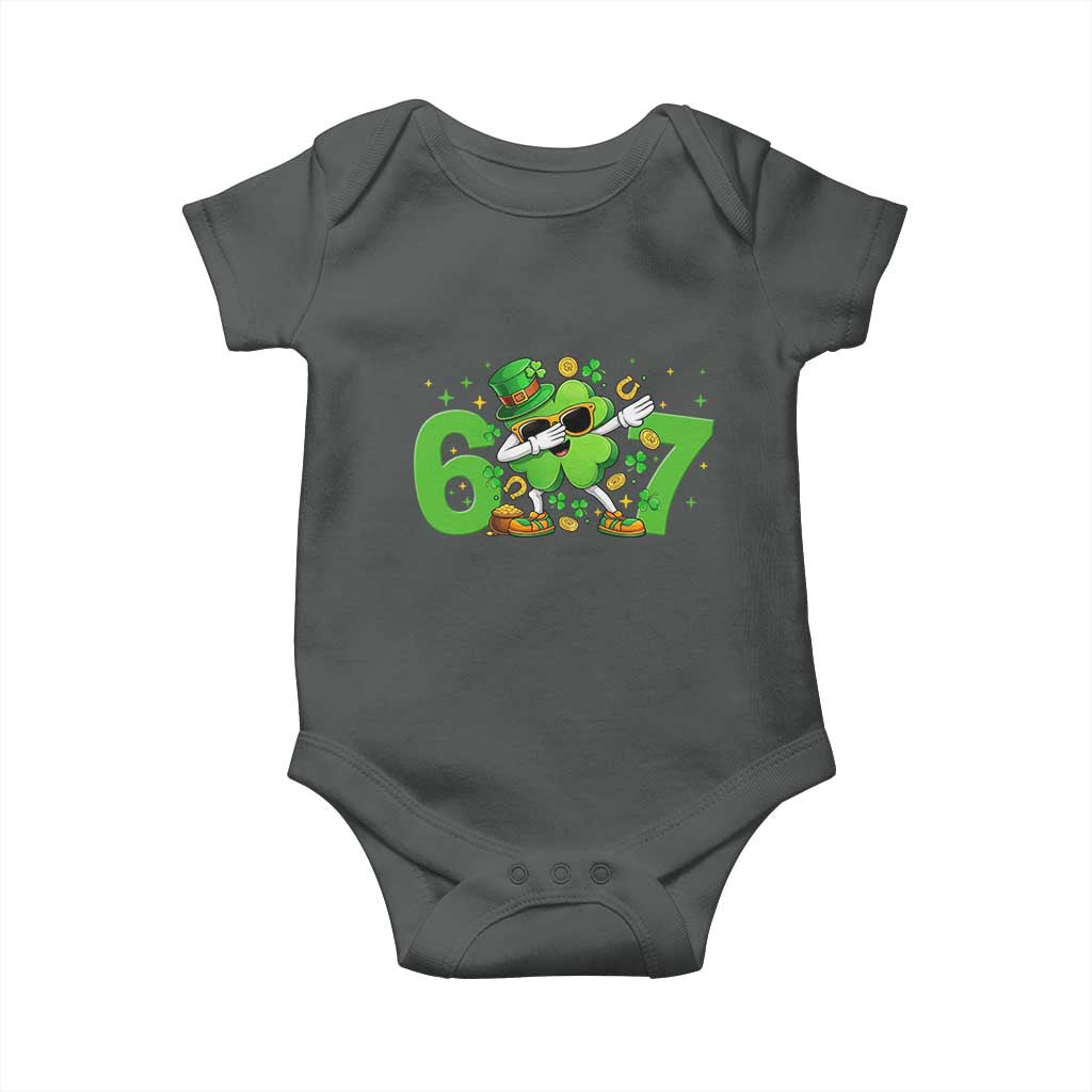 Funny Six Seven 67 St Patricks Day Dabbing Shamrock Baby Onesie TS11 Dark Heather Print Your Wear