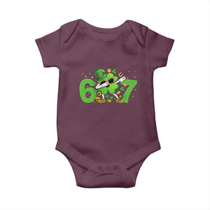 Funny Six Seven 67 St Patricks Day Dabbing Shamrock Baby Onesie TS11 Maroon Print Your Wear