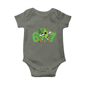 Funny Six Seven 67 St Patricks Day Dabbing Shamrock Baby Onesie TS11 Military Green Print Your Wear
