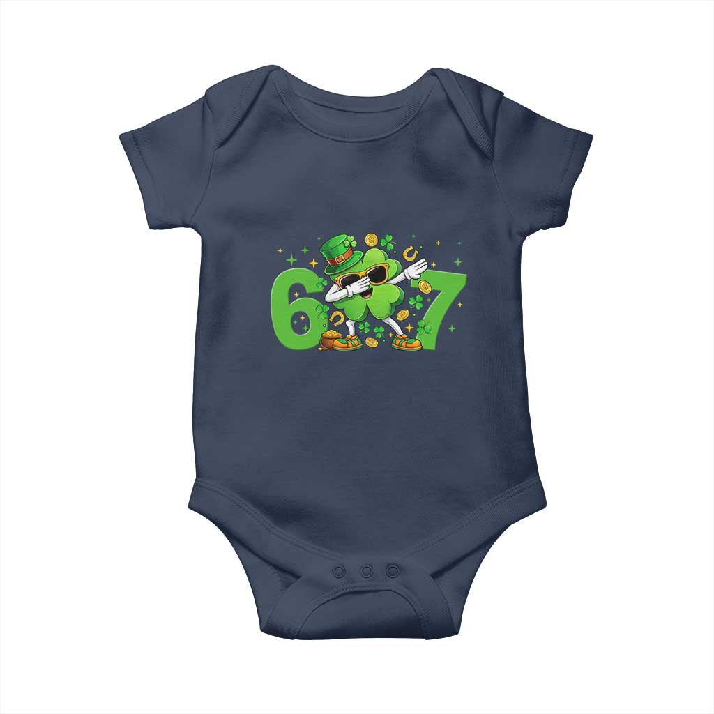 Funny Six Seven 67 St Patricks Day Dabbing Shamrock Baby Onesie TS11 Navy Print Your Wear
