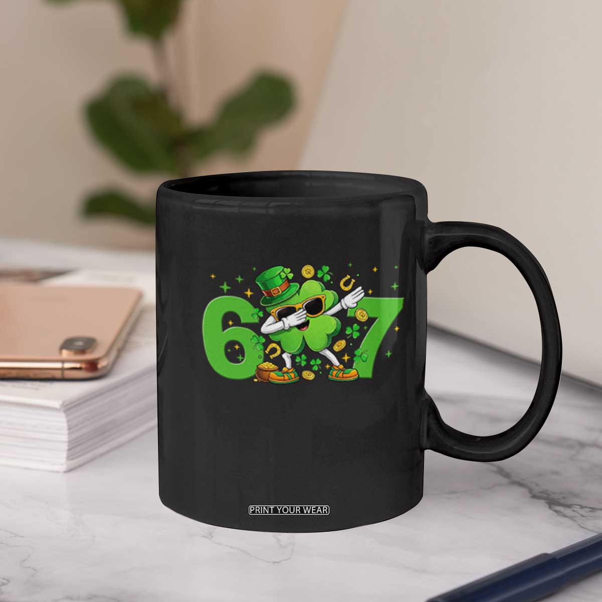 Funny Six Seven 67 St Patricks Day Dabbing Shamrock Coffee Mug TS11 Print Your Wear