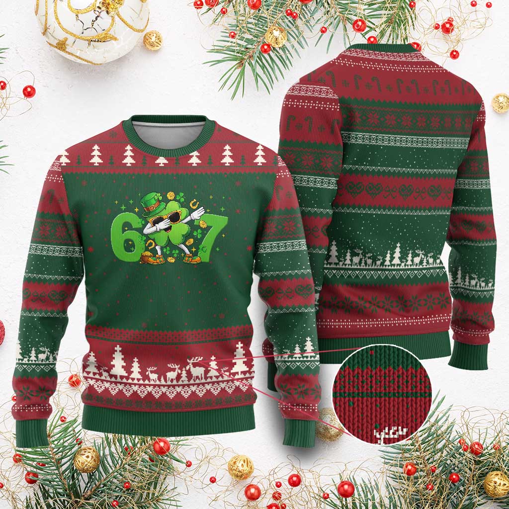 Funny Six Seven 67 St Patricks Day Dabbing Shamrock Ugly Christmas Sweater TS11 Red Green Print Your Wear