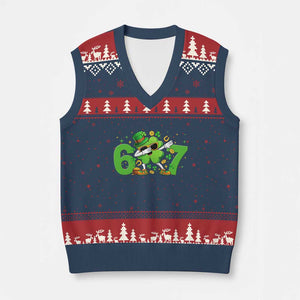 Funny Six Seven 67 St Patricks Day Dabbing Shamrock V-Neck Knit Sweater Vest TS11 Navy Red Print Your Wear