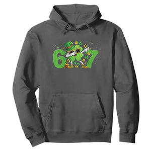 Funny Six Seven 67 St Patricks Day Dabbing Shamrock Hoodie TS11 Dark Heather Print Your Wear