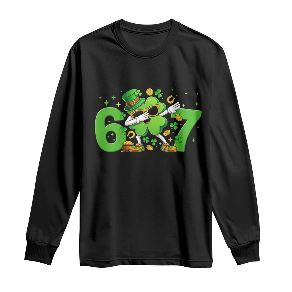 Funny Six Seven 67 St Patricks Day Dabbing Shamrock Long Sleeve Shirt TS11 Black Print Your Wear