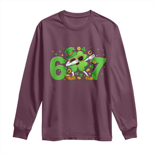 Funny Six Seven 67 St Patricks Day Dabbing Shamrock Long Sleeve Shirt TS11 Maroon Print Your Wear