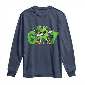 Funny Six Seven 67 St Patricks Day Dabbing Shamrock Long Sleeve Shirt TS11 Navy Print Your Wear