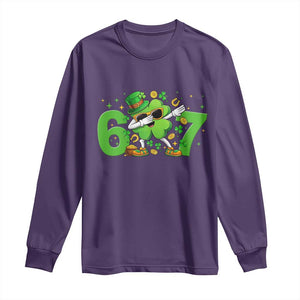Funny Six Seven 67 St Patricks Day Dabbing Shamrock Long Sleeve Shirt TS11 Purple Print Your Wear