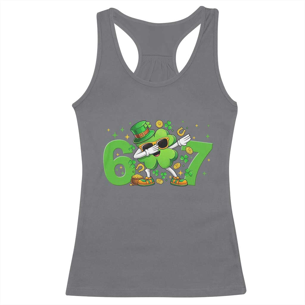 Funny Six Seven 67 St Patricks Day Dabbing Shamrock Racerback Tank Top TS11 Charcoal Print Your Wear