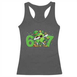 Funny Six Seven 67 St Patricks Day Dabbing Shamrock Racerback Tank Top TS11 Dark Heather Print Your Wear