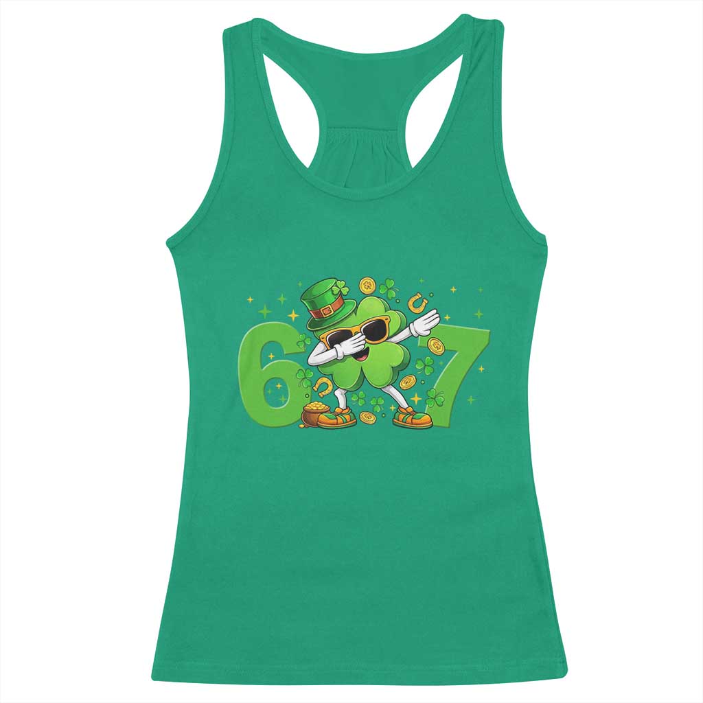 Funny Six Seven 67 St Patricks Day Dabbing Shamrock Racerback Tank Top TS11 Irish Green Print Your Wear