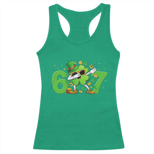 Funny Six Seven 67 St Patricks Day Dabbing Shamrock Racerback Tank Top TS11 Irish Green Print Your Wear