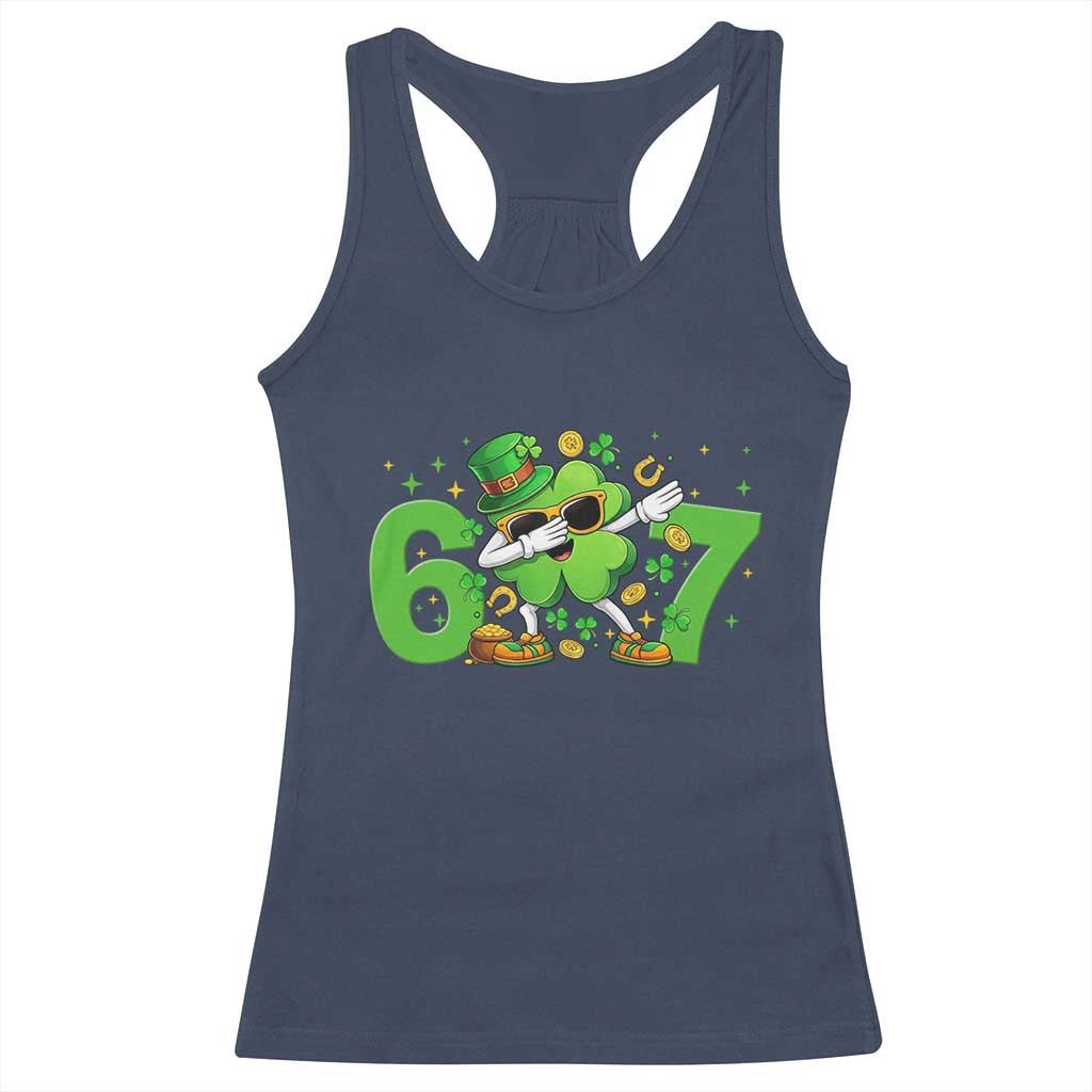 Funny Six Seven 67 St Patricks Day Dabbing Shamrock Racerback Tank Top TS11 Navy Print Your Wear