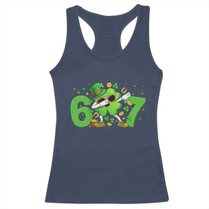 Funny Six Seven 67 St Patricks Day Dabbing Shamrock Racerback Tank Top TS11 Navy Print Your Wear