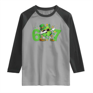 Funny Six Seven 67 St Patricks Day Dabbing Shamrock Raglan Shirt TS11 Sport Gray Black Print Your Wear